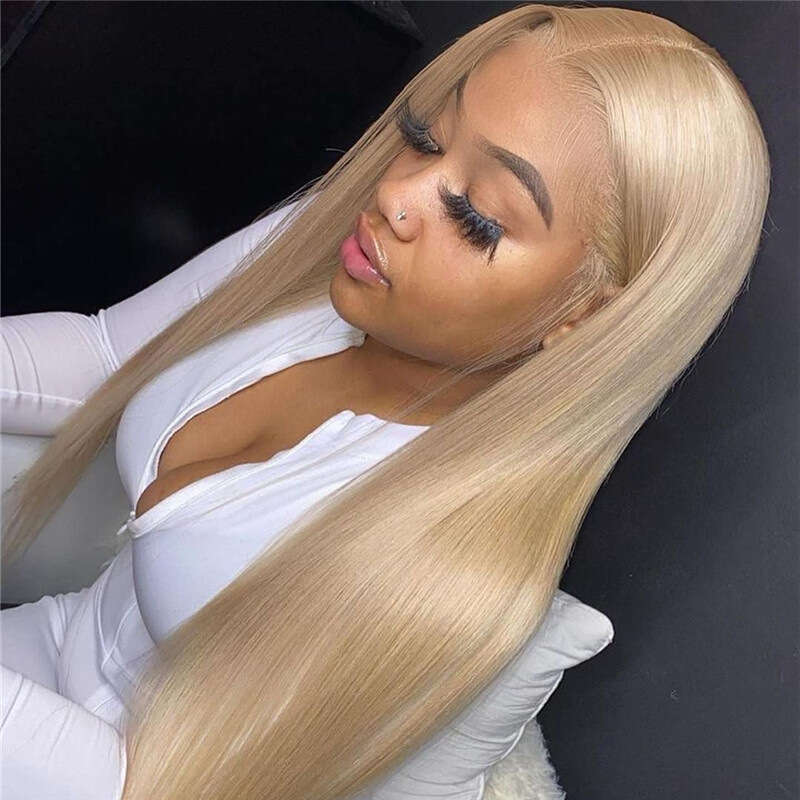 613 # Front Lace Synthetic Wig Headband Matte High-Temperature Silk Half Hand Hook Golden Long Straight Hair