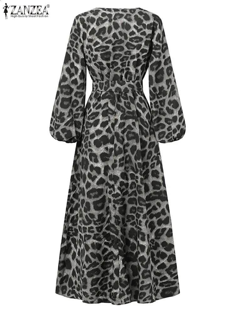 Vintage Women Long Sleeve Leopard Dresses ZANZEA Autumn Sundress Fashion Maxi Long Dress Party Vestidos Female V Neck Print Robe 241223