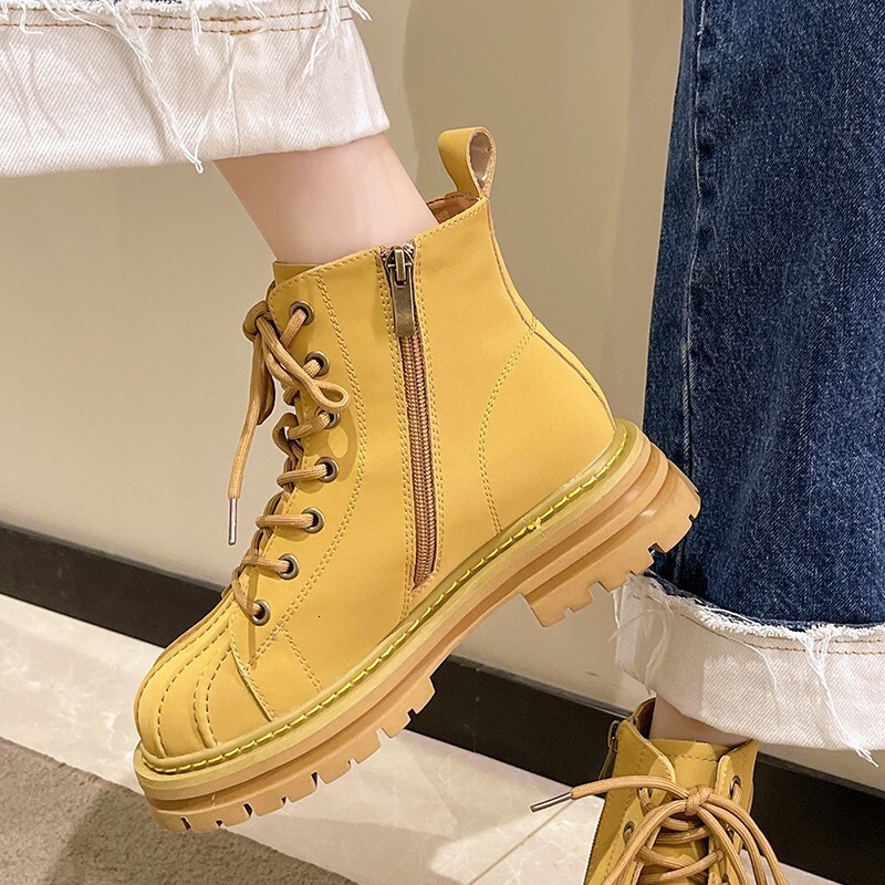 Martin Ddmywed Leather For Women Autumn And Winter New Items Internet Famous Big Yellow British Style Comfortable Short Boots Chinese Brand Shoes F Dd