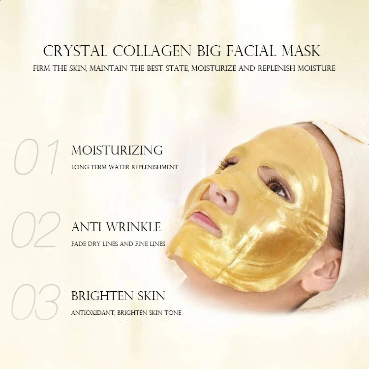 10pcs Crystal Collagen Gold Face Masks Beauty Skin Care Big Mask -aging Hydrating Facial Mask for Face Care 250809