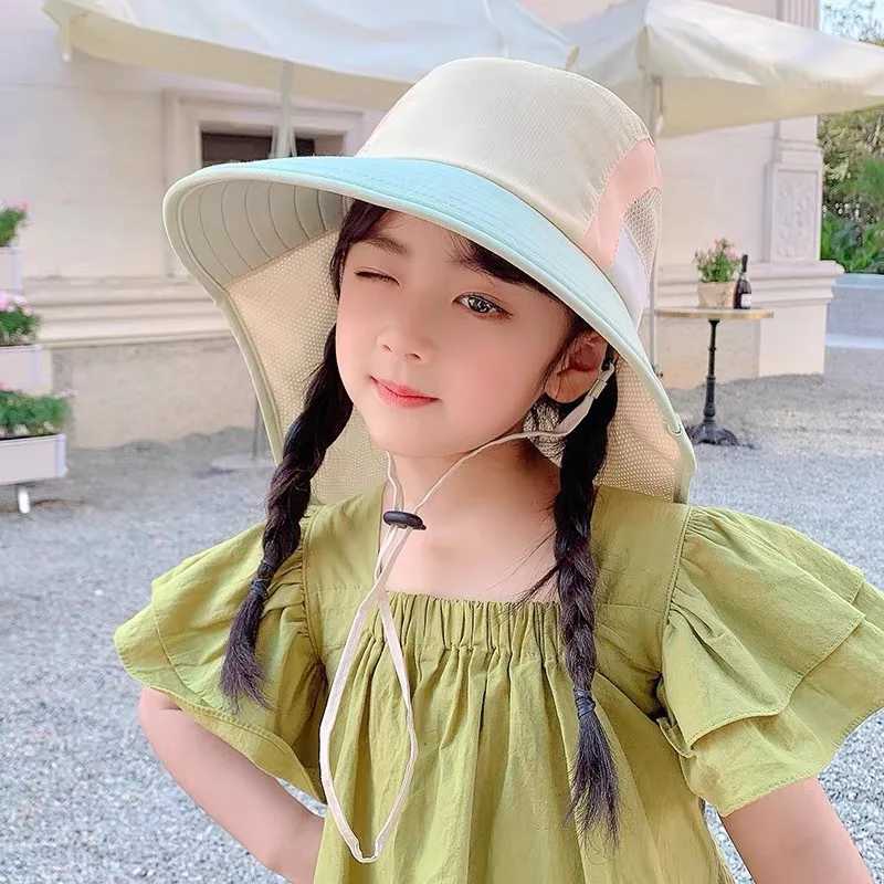 Caps Hats Outdoor childrens summer hats sun neck earmuffs protection beach boys and girls flip caps H241223DY02
