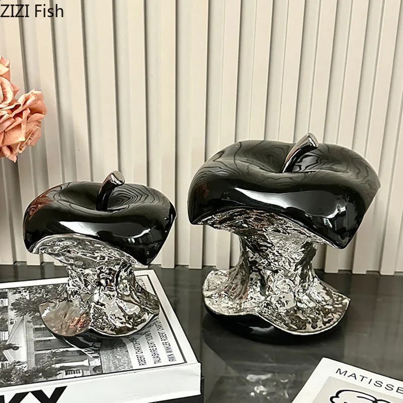 A Gnawed Apple Artworks Silver-plated Fruits Statue Desk Decoration Ornaments Ceramic Crafts Sculpture Room Aesthetic Decor 241223