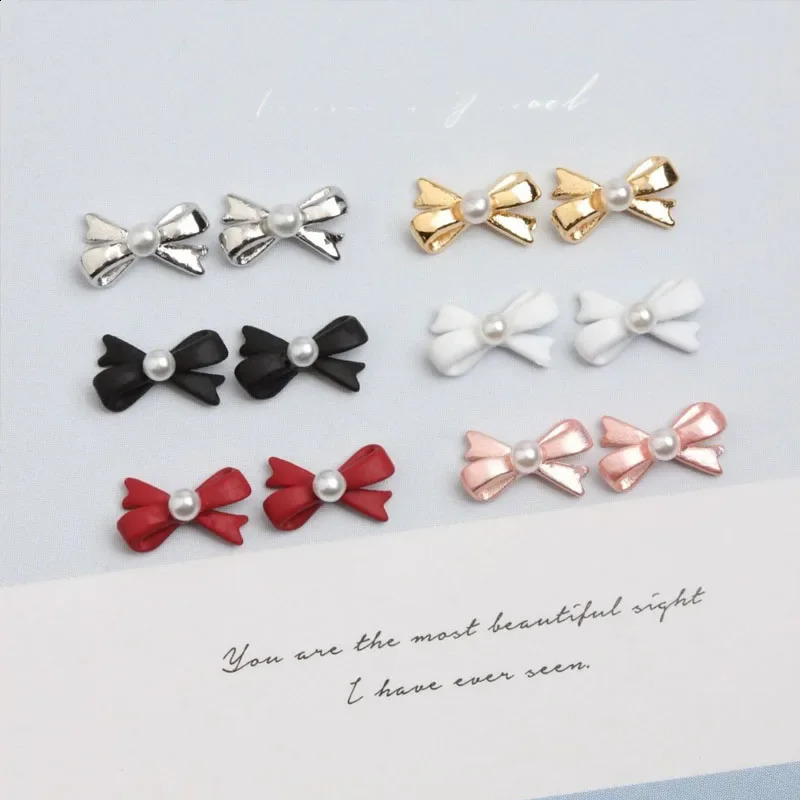 Nail Charms Art Ribbon Parts Gold Silver Bow with Pearls Jewelry DIY Decoration Rhinestones Accessories Manicure Kawaii 241223