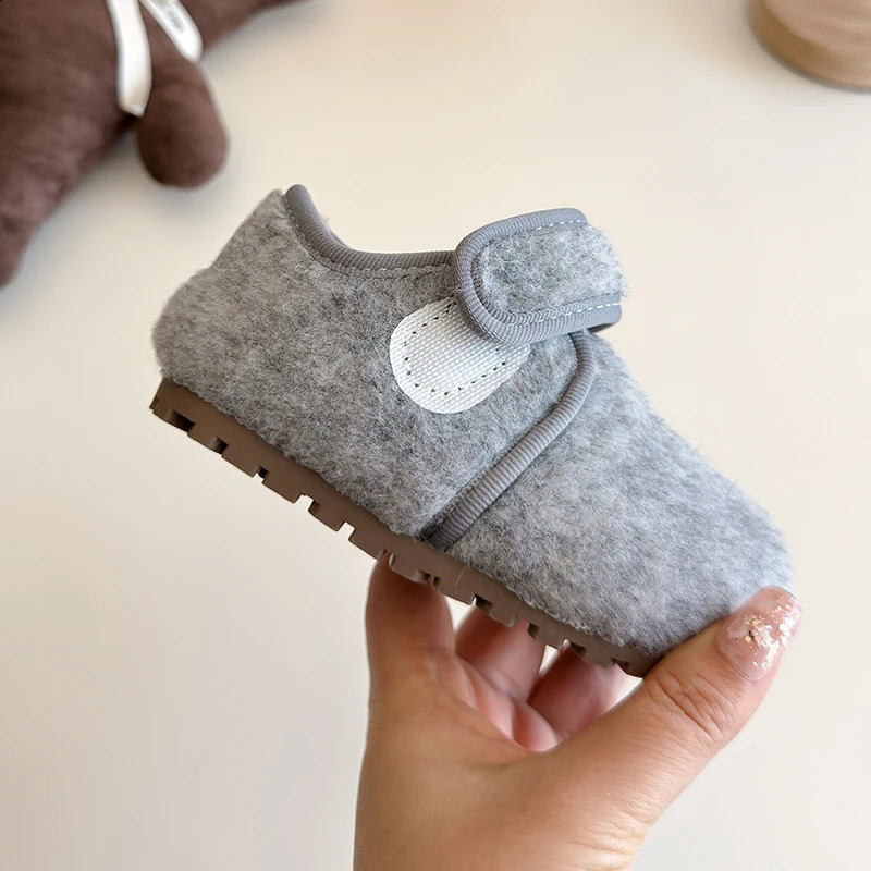 2-10Y Boys Girls Shoes Children Blend Woolen Cotton Shoes Kids Warm Plush Winter Casual Flats Toddler Baby Shoe Grey Brown 21-34 241223
