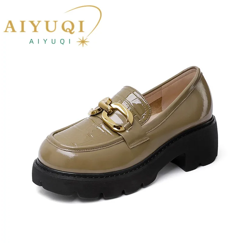 AIYUQI Women Loafers Genuine Leather Autumn Fashion Slip-on Women Heels Daily Round Toe Daily Large Size Women Shoes