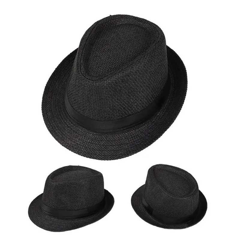 Caps Hats Childrens Summer Beach Straw Hat Jazz Panama Trilby Fedora Hat Gangster Hat Outdoor Breathable Hat Girl Boy Sunhat H241223