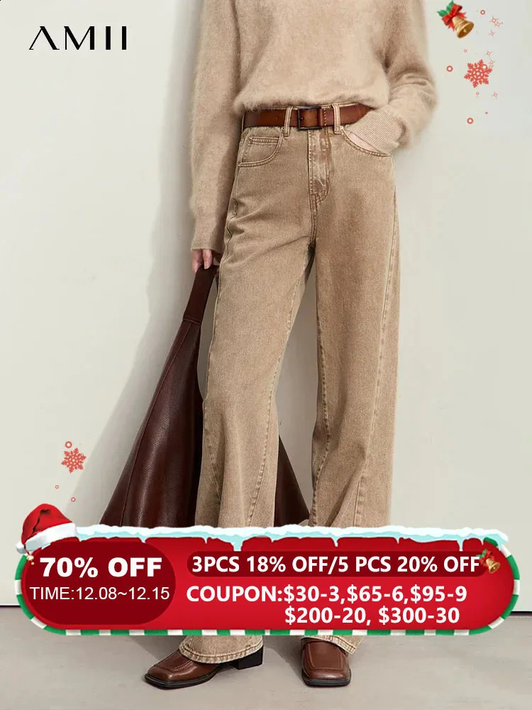 Amii Minimalism Womens Jeans Autumn Casual Cotton Denim Pants Retro Trendy Loose Straight Wide-leg Trousers 12443249 241220