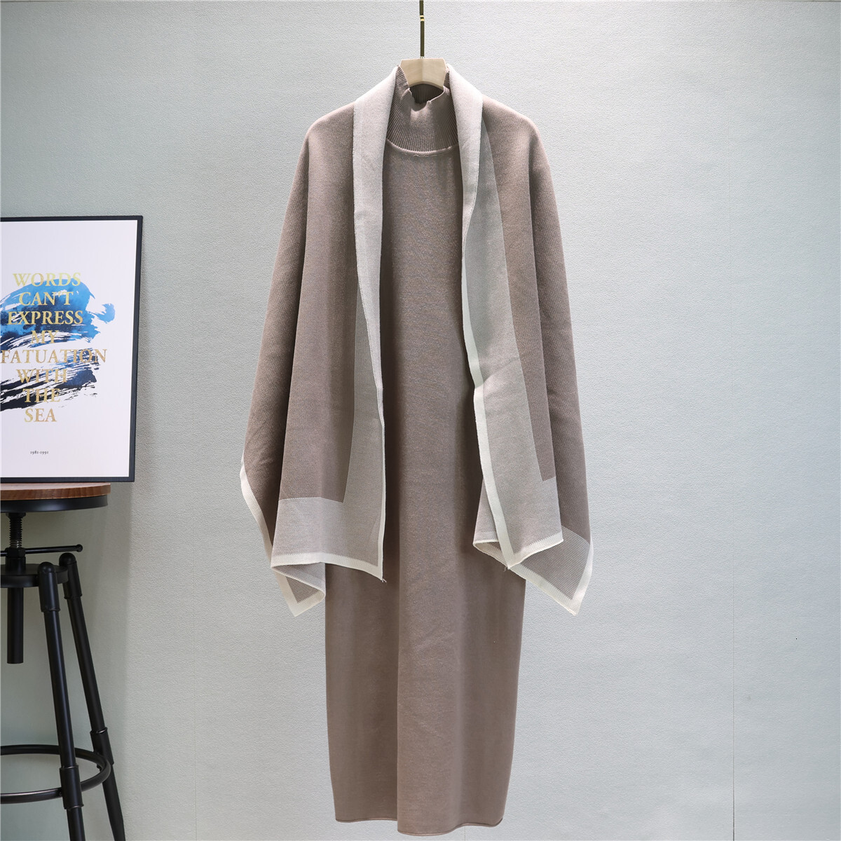 Elegant Women's Sets Knitted Tracksuit new Autumn Winter Long Dress And Scarf Two Piece Suit For Lady Outfit