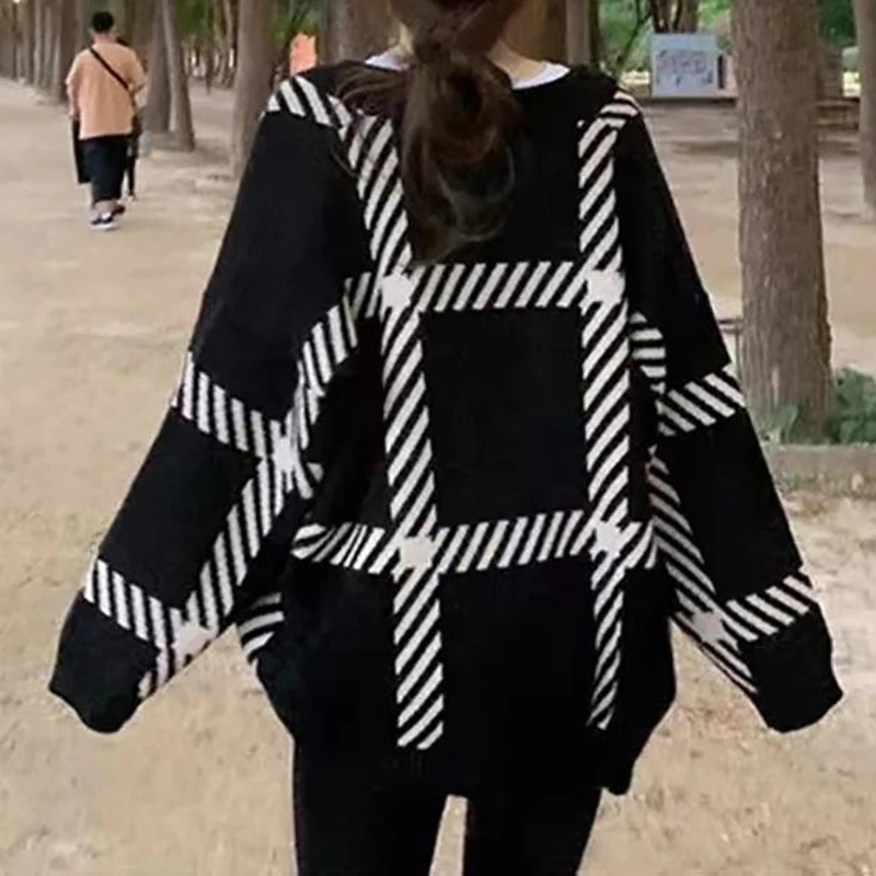 HELIAR Women Autumn Stripes Knitted Cardigan Sweater Loose Warm Buttons Up Coat Casual Office 2024 Winter 241220