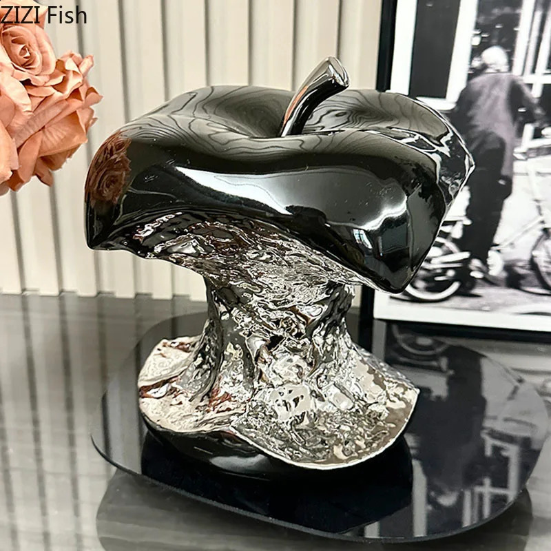 A Gnawed Apple Artworks Silver-plated Fruits Statue Desk Decoration Ornaments Ceramic Crafts Sculpture Room Aesthetic Decor 241223