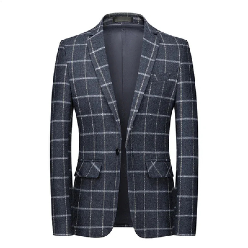 Fashion Spring and Autumn Casual Men Plaid Blazer Cotton Slim England Suit Blaser Masculino Male Jacket S6XL 241218