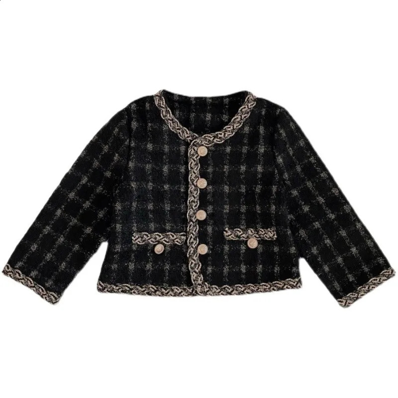 Spring Autumn Womens Childrens Tweed Style Jacket Round Neck Thick Sequin Coat Kids Outerwear High Quality E18 241223