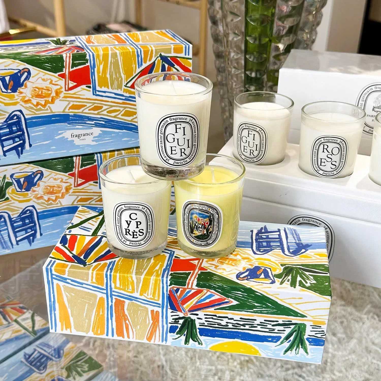 Scented Candle Candles Diptyques Aromatherapy Candle Natural plant scented candle French perfume Fresh elegant and lasting air companion Aromatic gif 