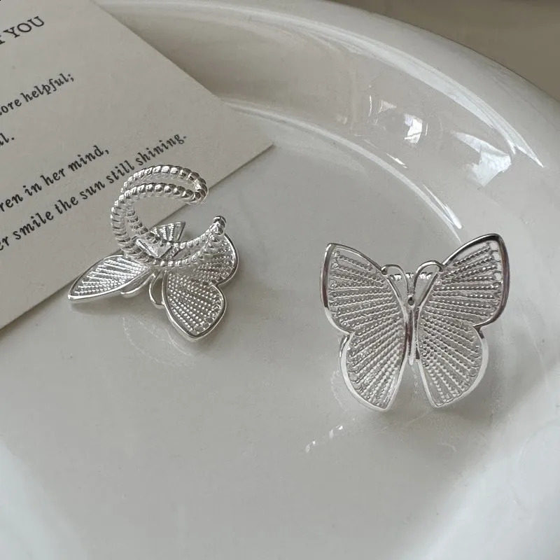 1 Piece Real S925 Pure Silver Korean Niche Butterfly Clip On Earrings Style Simple Fashionable Ear Accessories Wholesale 241220