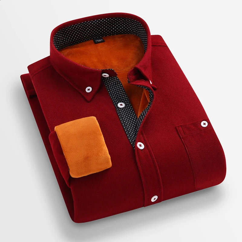 Mens casual fashion corduroy plus fleece shirt plus fleece plus thick shirt 241223