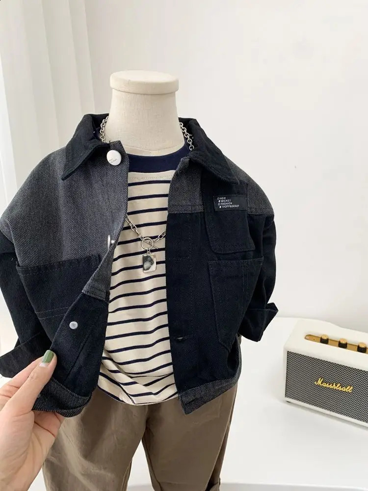 2-9Y Baby Boy Korean Patchwork Denim Jacket Toddler Handsome Casual Fashionable Coat for Childrens Spring Autumn Wear 241223