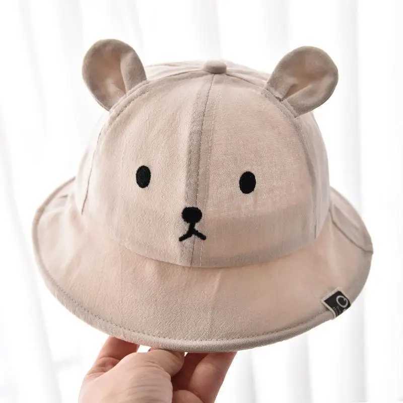 Caps Hats Spring and summer baby bucket hat cute bear ear newborn Panama hat solid color outdoor beach childrens baby boys and girls sun hat H241223