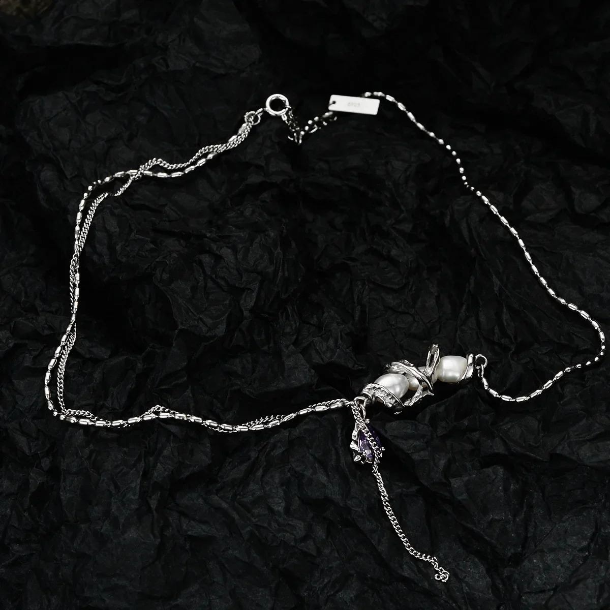 Ables Chic Solid 925 Silver Multi Strand Chain Zircon Pearl Accent Original Woman Necklace Y1S2N1001 241220
