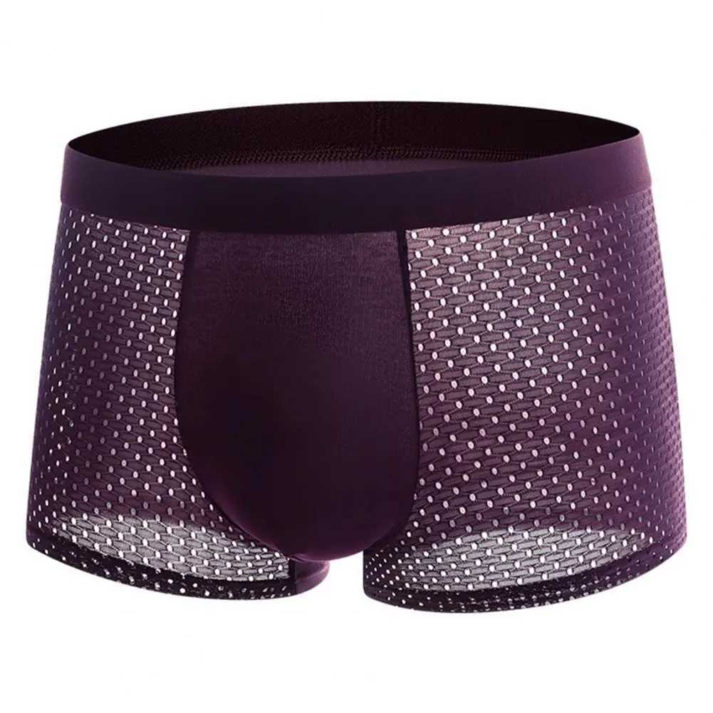Mens summer underwear with wide elastic waistband boxing underwear U-convex thin silk mesh shorts underwear underwear W241223