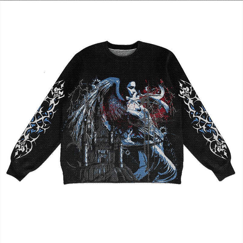 new Gothic sweater print pattern Y2K loose clothing plus size Amazon