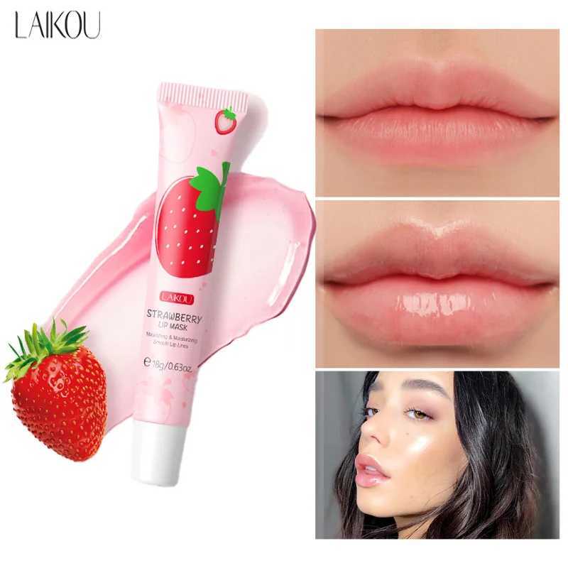 LAIKOU Strawberry lipstick Sleep facial mask Moisturizing Lip Gloss Bleaching Cream Nourishing Lip Care 18gW241223