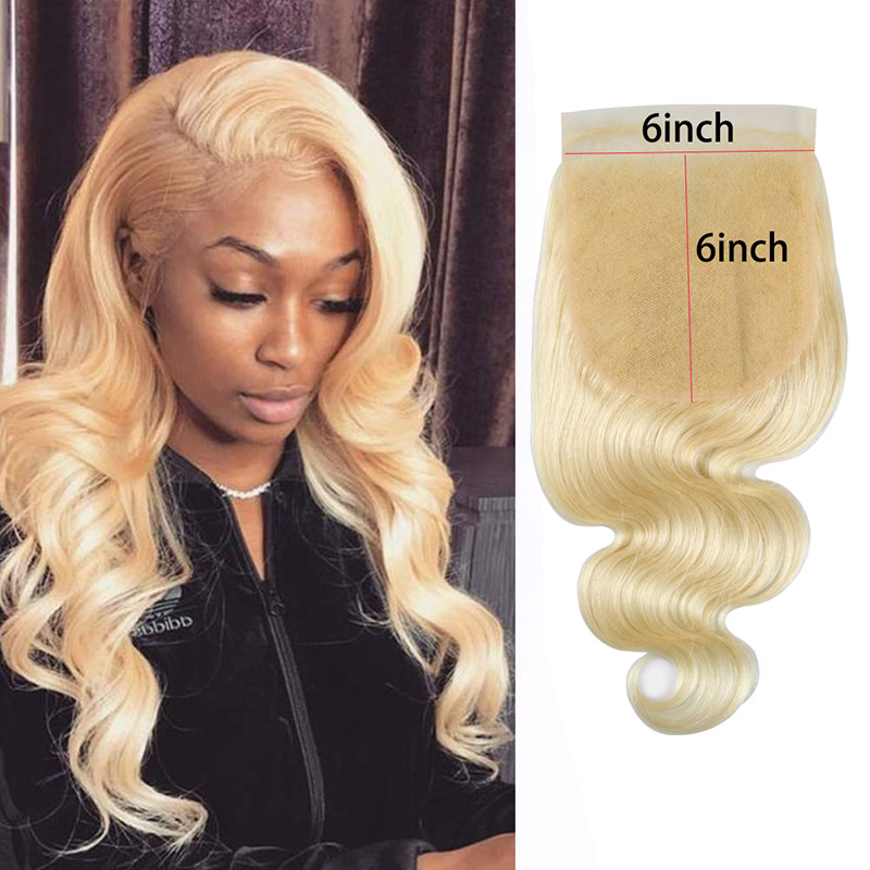Top Closure 613# Color 6X6 Lace Closure Straight Body Wave 10-24inch Blonde Color Brazilian Human Hair Peruvian Malaysian Virgin Hair