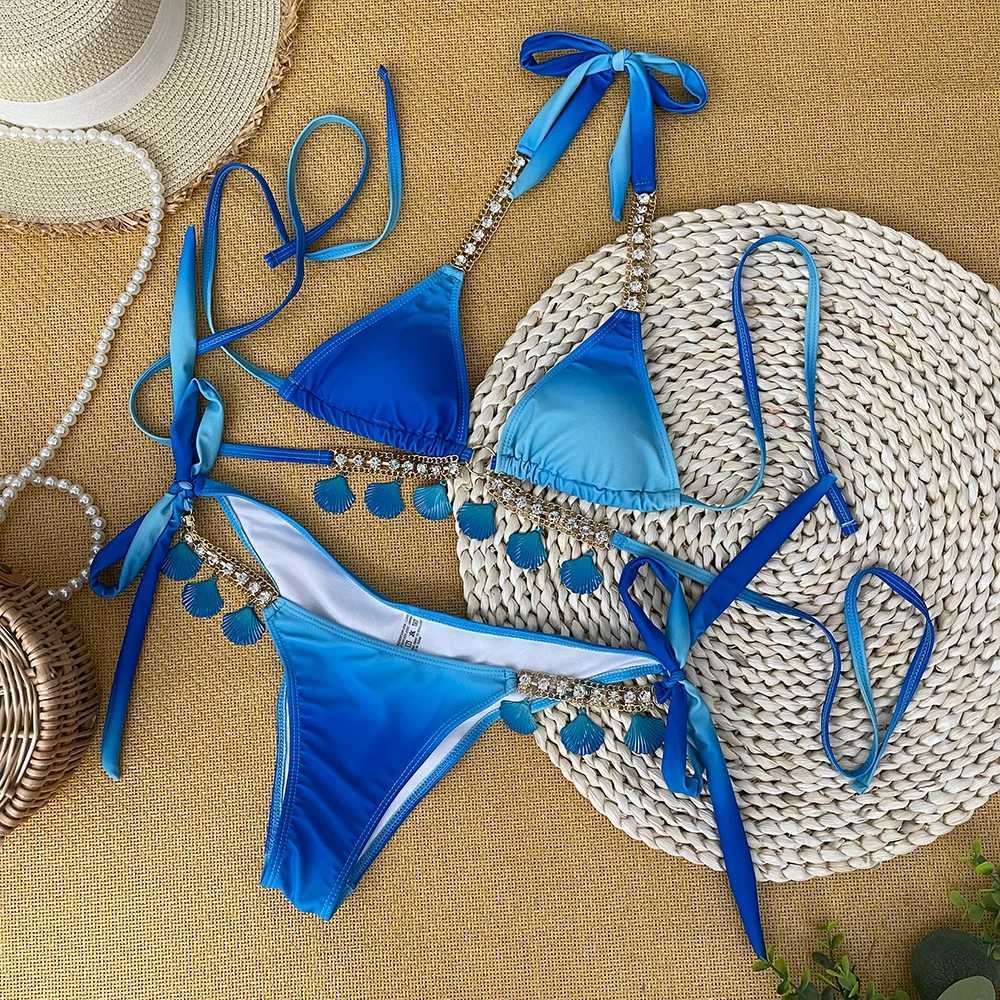 Womens Swimsuit Bathing Suit 2024 Diamond Bikini Crystal Swimwear Metal Chain Aristocratic Bikini Push Up BikinisXJ241223