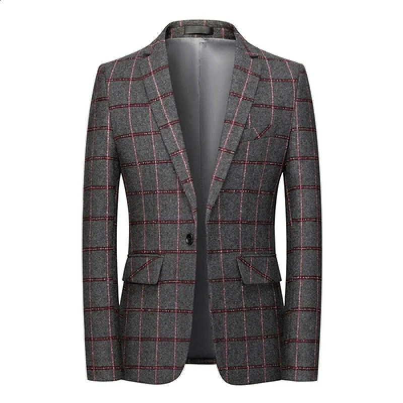 Fashion Spring and Autumn Casual Men Plaid Blazer Cotton Slim England Suit Blaser Masculino Male Jacket S6XL 241218