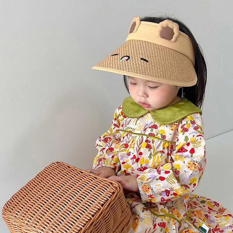 Caps Hats Summer Childrens Sunshine Hat Outdoor Boys and Girls Sunshine Hat Cute Cartoon Baby Empty Top Hat Childrens Big Brim Fishermans Hat H241223