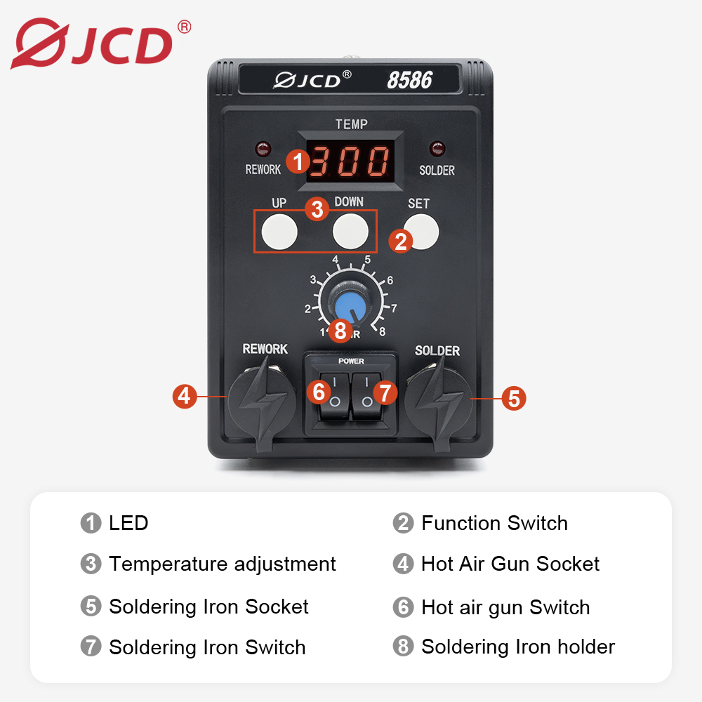 JCD 8586-BPrecision digital temperature controlled soldering station suitable for electronic repair and DIY, fast heating, precise temperature control