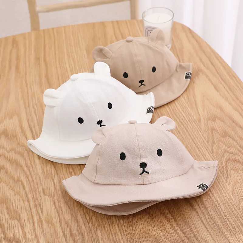 Caps Hats Spring and summer baby bucket hat cute bear ear newborn Panama hat solid color outdoor beach childrens baby boys and girls sun hat H241223