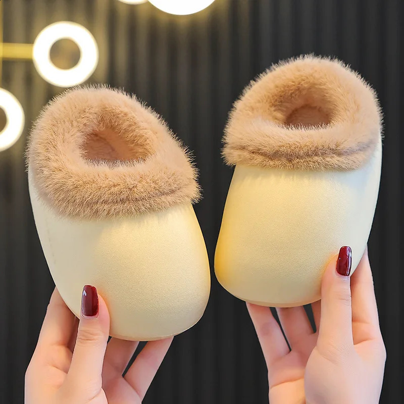 Winter Solid Children Slippers EVA Waterproof Baby Boys Girls Slippers Warm Plush Non Slip Toddler Kids Indoor Shoes 241223