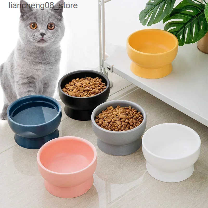 Dog Bowls Dishes Cat Food Water Bowls Nordic Style Pet Ceramics Feeding Dishes Puppy Kitten Neck Guard Matte Pottery Bowl Dog Eating Accessories L2409