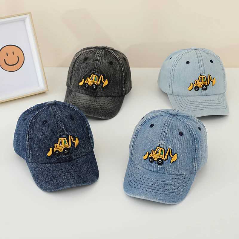 Caps Hats Baby boy hat bulldozer embroidered pure cotton summer childrens baseball hat baby girl hat 50-54cm suitable for children aged 2-8 H241223