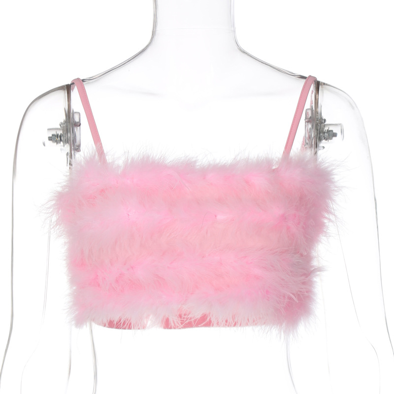 Women's Tanks & Cami 2PCS/LOT Sexy Fuzzy Strapless Bikini for Women Flirty and Playful Swimwear 5Colors Size S-XL