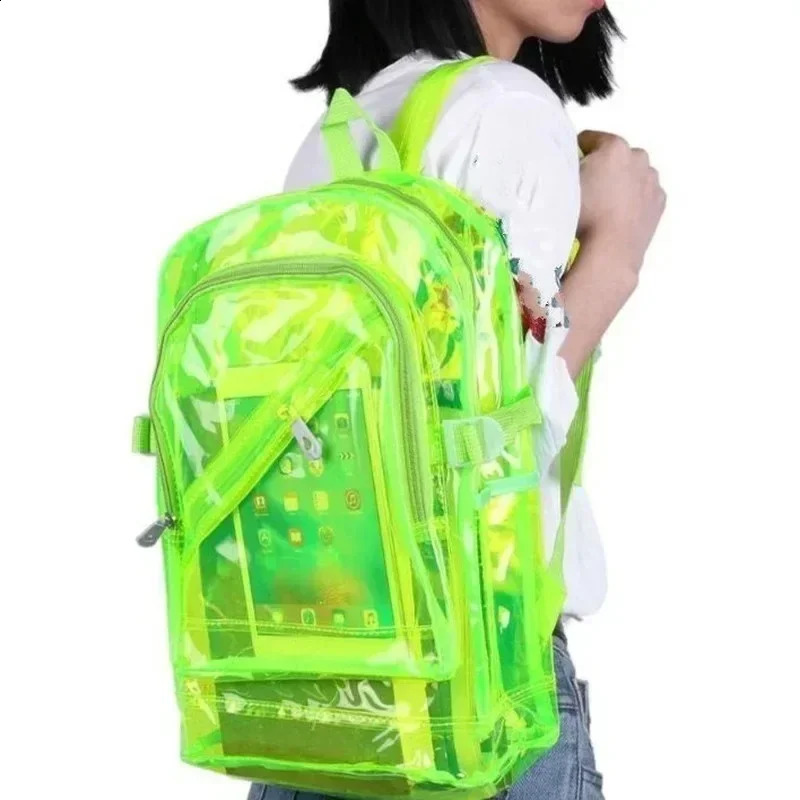 Fashion Transparent Backpack Waterproof PVC Clear Plastic Daily Mini Teenager Girls Notebook School Bag 241223