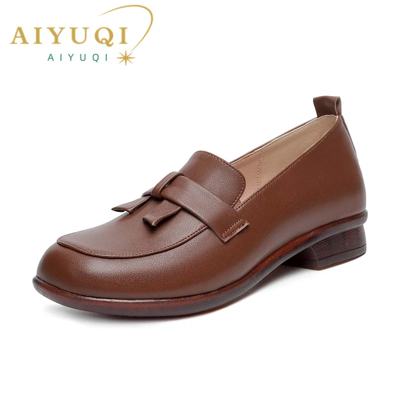 AIYUQI Loafers Women Spring Genuine Leather British Style Women Shoes Slip-on Lazy Beanie Shoes Women