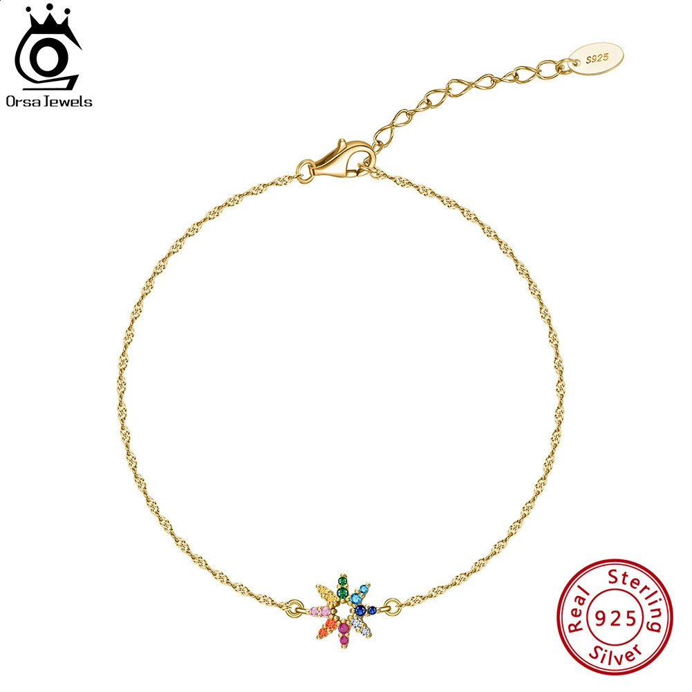 ORSA JEWELS 925 Sterling Silver Hexagram Multi-Colors 4A Cubic Zirconia Bracelet for Women Fashion Chain Bracelet Jewelry EQB26 241214