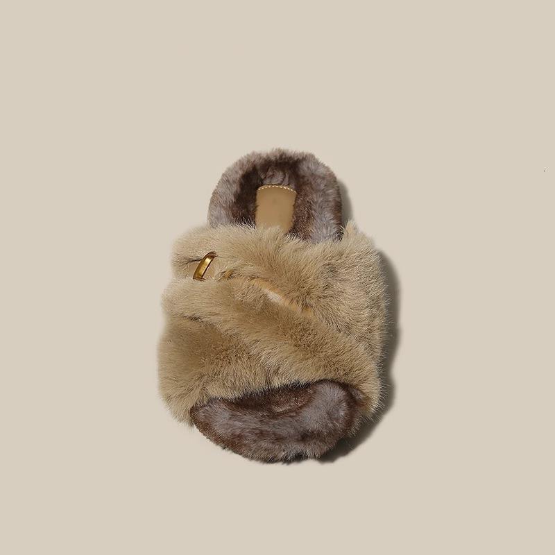 New Autumn 2023 Shoes For Women, Furry Flat Bottom Mink Fur Fairy Wearing Soft Soled Cotton Slippers