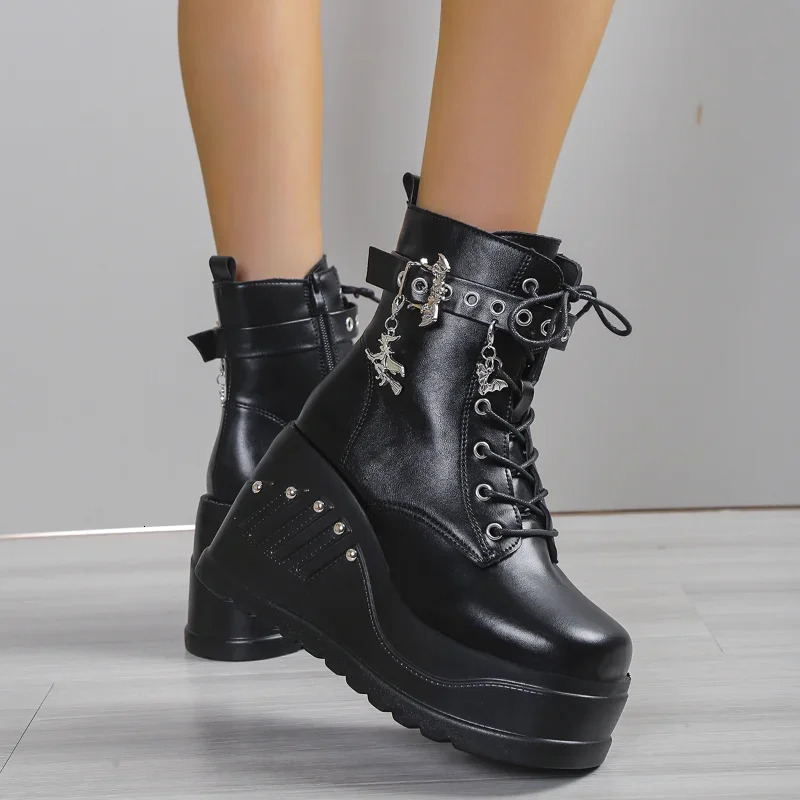 2024 Womens Fashion Boots Selling Punk Gothic Platform High Heels Wedge Womens Casual Gothic Punk Size 43 Womens Shoes 241213