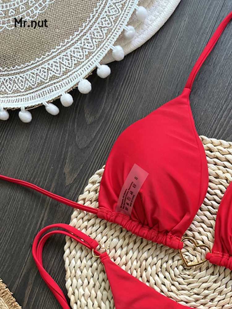 Mr. Nut 2025 Explosive Nylon Red Love Bikini Set with Low Waist Strap European and American Fashion BiquiniXJ241223