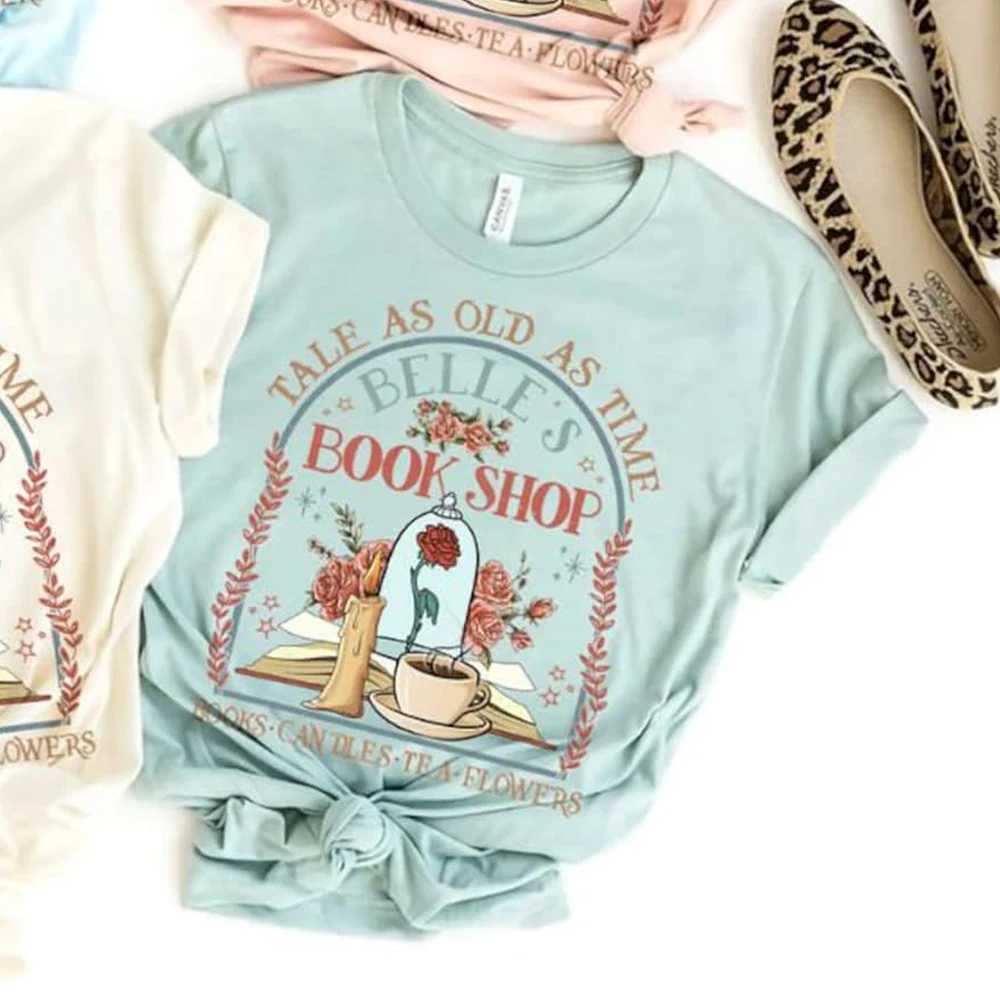 Retro Belles Book Shop Shirt Story Like Time Ancient Beauty and Beast Magic T Casual Y2K Top Daily Trend T-shirt W241223