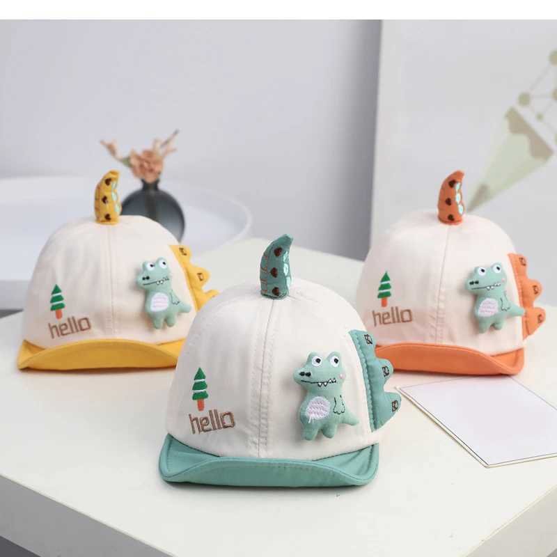 Caps Hats Baby Summer Hat Cartoon Cute Dinosaur Baby Baseball Hat Soft Brim Cotton Baby Boys and Girls Pea Hat H241223