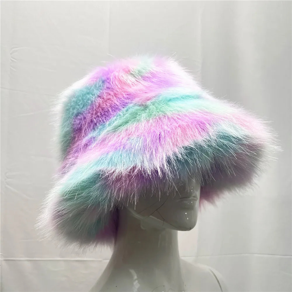 Adult made fur hat womens elegant autumn and winter fur fashion party Panama fisherman hat warm bucket hat 241219