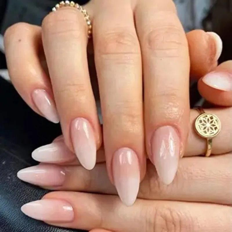 24PCS Press on Nails Short Almond Medium Fake False Nails With Glue Acrylic Nail Art Nails for Women Girls Almond Nude Gradient 241223