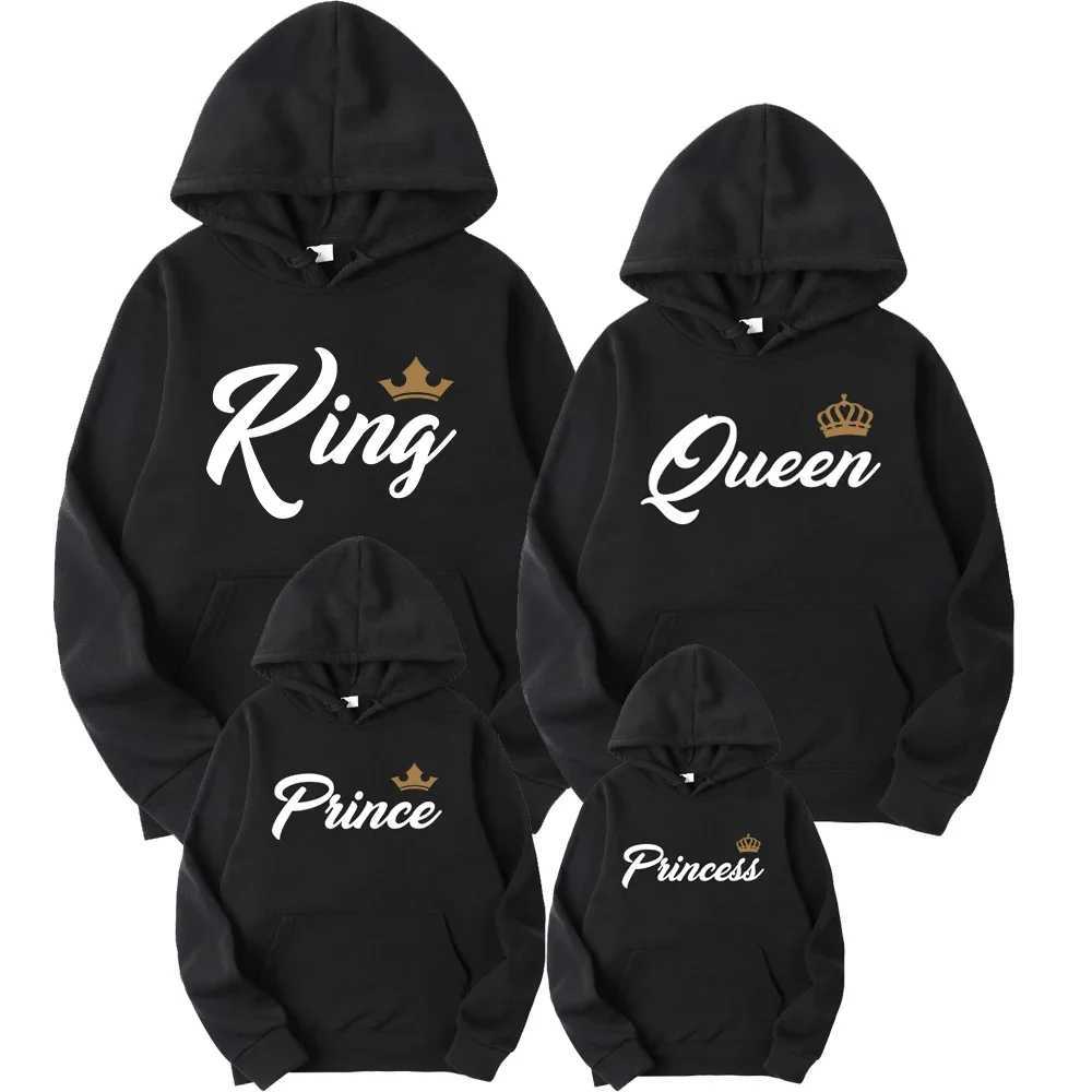 High Quality King Queen Prince Princess Printed Family Sweater Couple Hoodie Parents Childrens Clothing Hoodie T241223
