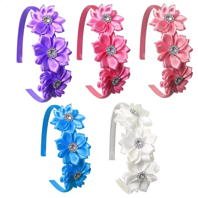 Childrens Flower Headband Solid Hair Band Silky Satin Ribbon Hair Hoop Headband Decorative Floral Headwear for Girl Toddler Kid 241223