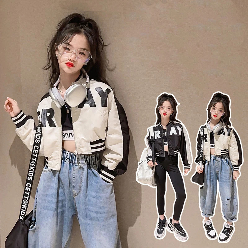 Spring Autumn Teen Girls Jacket Fashion Letter Zipper Coats For Kids Windbreaker Outerwear 4-13 Years Children Clothing 241223