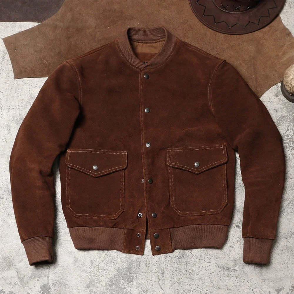 Reversed Suede Leather A1 Leather Jacket American Retro Leather Jacket Autumn and Winter Amikaki Mens Baseball Jacket 241220