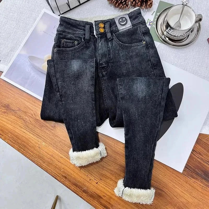 Warm Lambwool Slim Pencil Jeans Womens Skinny Plush Vaqueros Vintage High Waist Thicken Fleece Denim Pants Casual Velvet Legging 241220